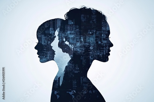 Exploring identity through silhouettes urban landscape digital art abstract environment artistic perspective