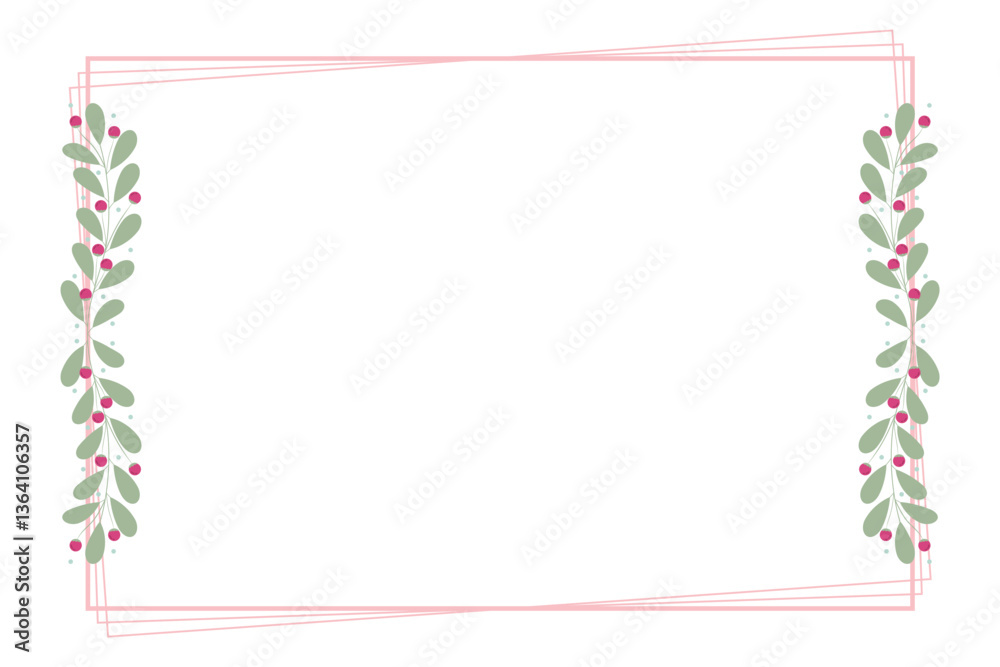 Obraz premium Rectangular Frame With Pink And Green Leaves Decoration