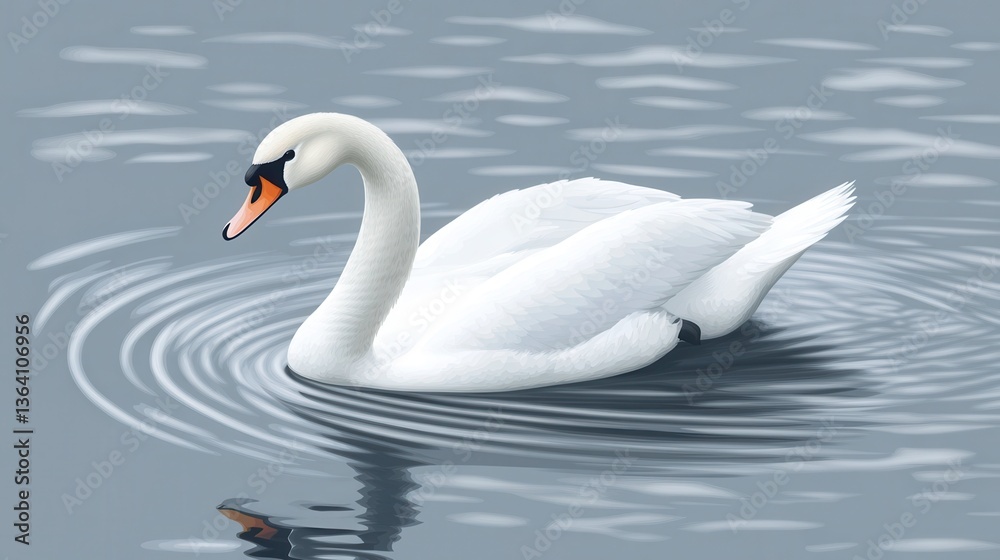 Elegant Swan Swimming Calm Lake Water Bird. Elegant Swan Swimming Calm Lake Water Bird.