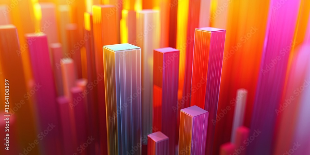 Obraz premium Colorful Abstract Vertical Bars in a 3D Gradient Design Creating a Vibrant and Energetic Atmosphere for Modern Art and Technology Backgrounds
