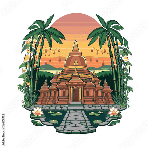Floating Vihara Reflecting On A Crystal-Clear Lake