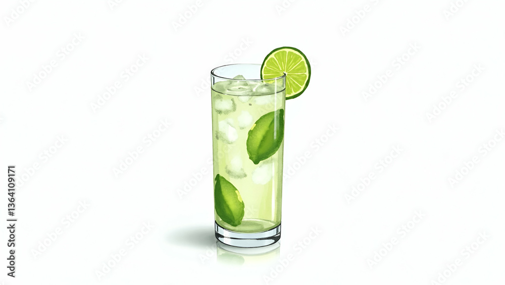 Watercolor Gin and Tonic Glass with Lime Wedge - Hand Drawn Clipart Style Perfect for Nursery Art on White Background with Empty Space for Customization Watercolor Gin and Tonic Glass with Lime Wedge - Hand Drawn Clipart Style Perfect for Nursery Art on White Background with Empty Space for Customization