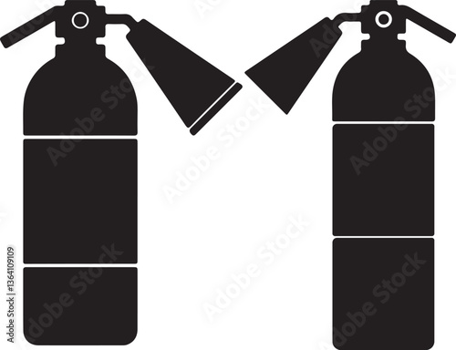 Fire extinguisher vector illustration with red container, symbol, and black sign
