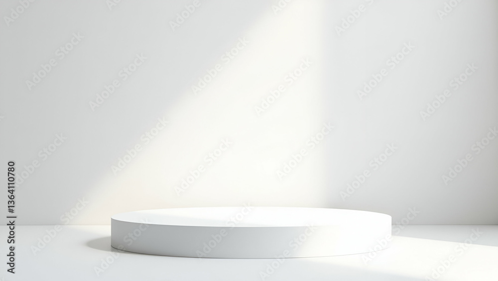 White Podium Backdrop for Product Display: Sunlit Interior Room with Shadows on White Concrete Wall - Perfect Photo Stock Concept for Minimalist Design White Podium Backdrop for Product Display: Sunlit Interior Room with Shadows on White Concrete Wall - Perfect Photo Stock Concept for Minimalist Design