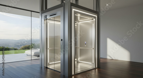 Modern Elevator In Contemporary Home With Panoramic View