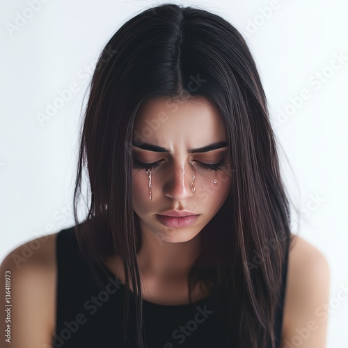 portrait of a sad woman, white background