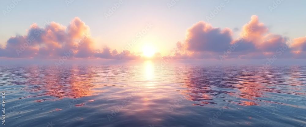 Fototapeta premium Peaceful Sunset Over Calm Ocean With Pink Clouds