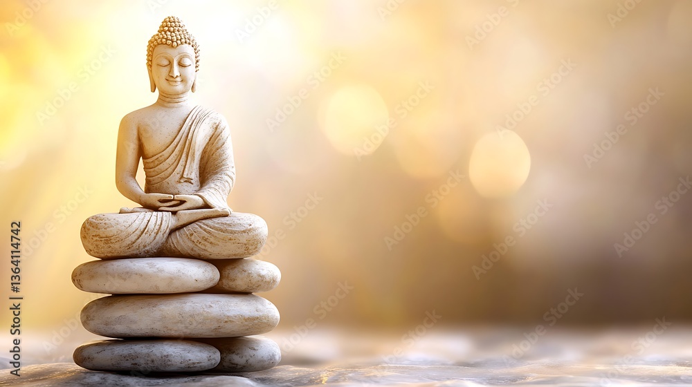 Obraz premium Serene Buddha statue on stacked stones.
