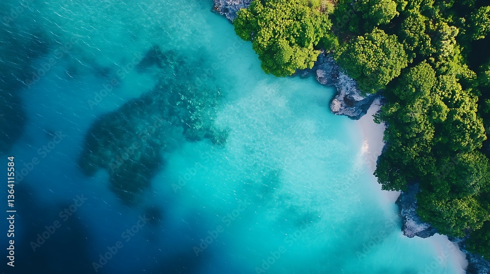 Aerial view of beautiful island with turquoise water and green trees Aerial view of beautiful island with turquoise water and green trees