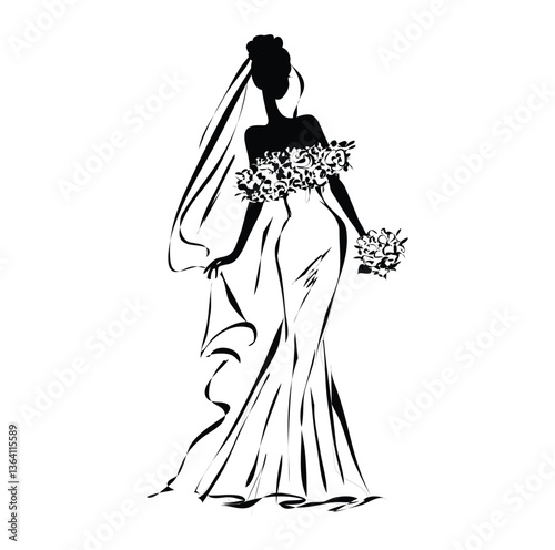 Vector illustration Bridal fashion design silhouette 2 isolated on white background