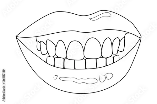 Line Art of Open Mouth with Teeth for Dental Coloring Pages