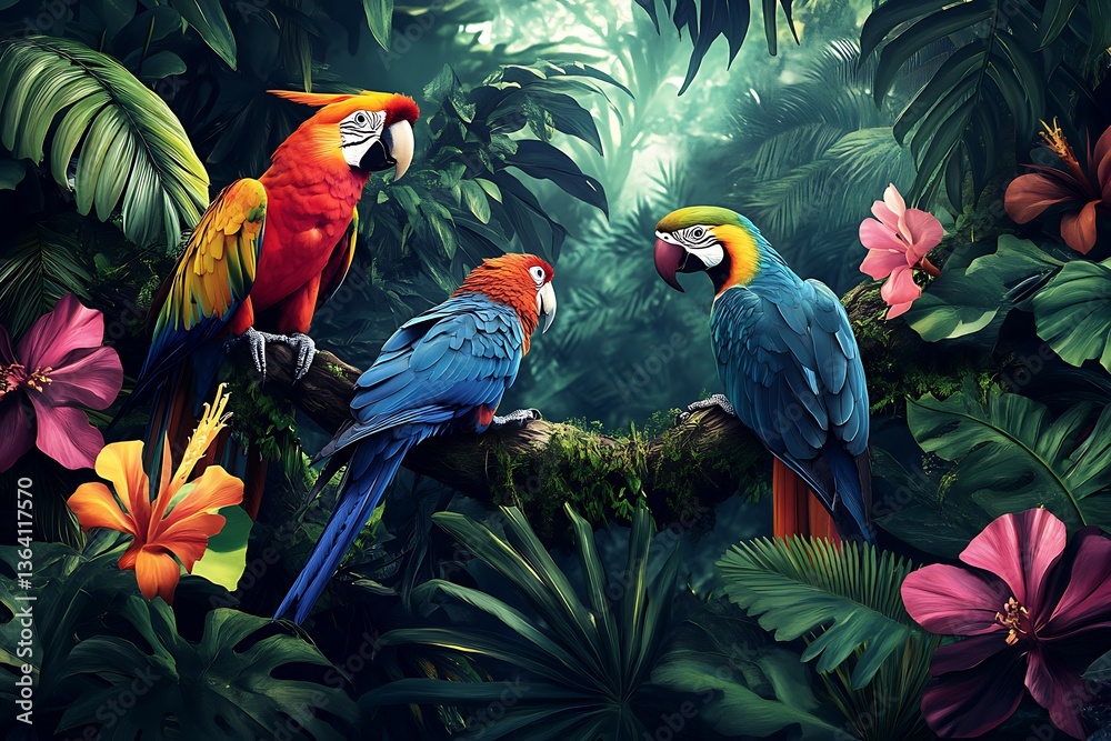Obraz premium Colorful macaw parrots in the jungle