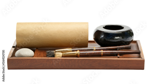 Calligraphy tools on tray