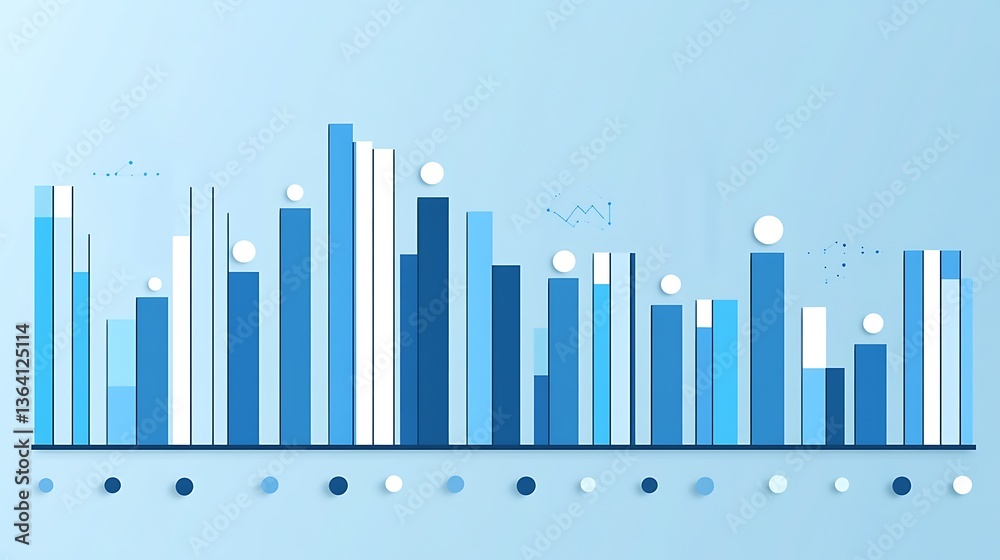 Fototapeta premium Abstract Cityscape with Financial Bar Graphs, Abstract cityscape with bar graphs and data points, representing financial growth