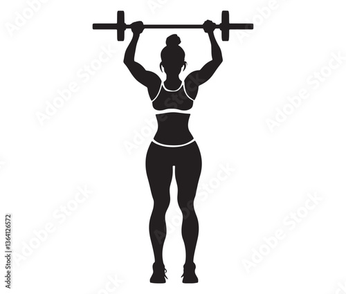 Silhouette of a woman lifting weights. Female fitness and bodybuilding clipart. Strong woman weightlifting silhouette vector
