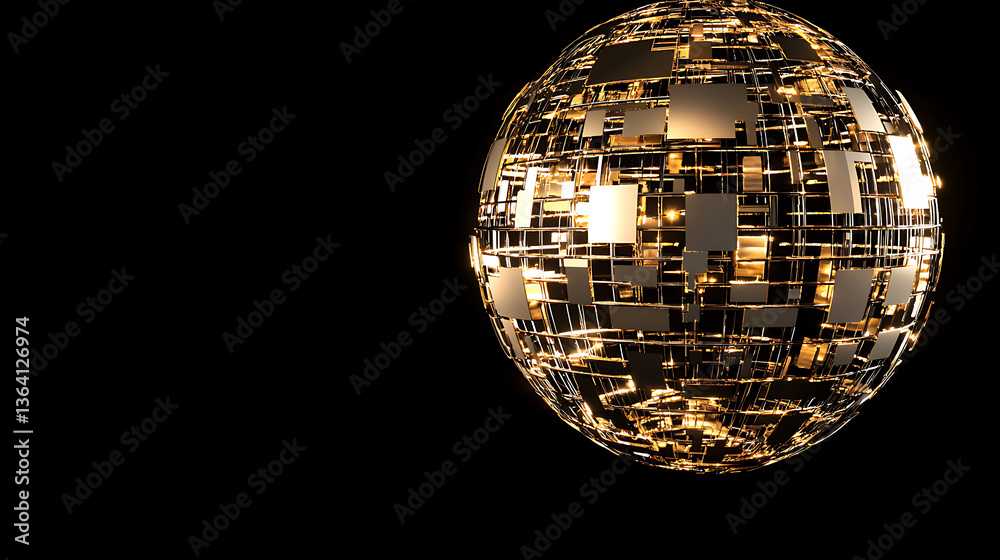 Obraz premium Futuristic abstract sphere digital space 3d render dark environment close-up view technology concept