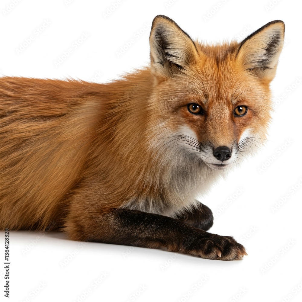 Fototapeta premium Cute red fox walking isolated on white background, perfect for educational content, nature conservation awareness, and wildlife-inspired designs 