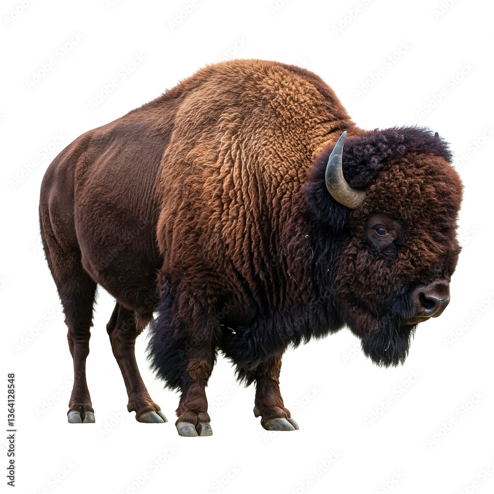 Majestic American bison standing isolated on white background, ideal for wildlife stock images, educational content, and conservation awareness
Majestic American bison standing isolated on white background, ideal for wildlife stock images, educational content, and conservation awareness