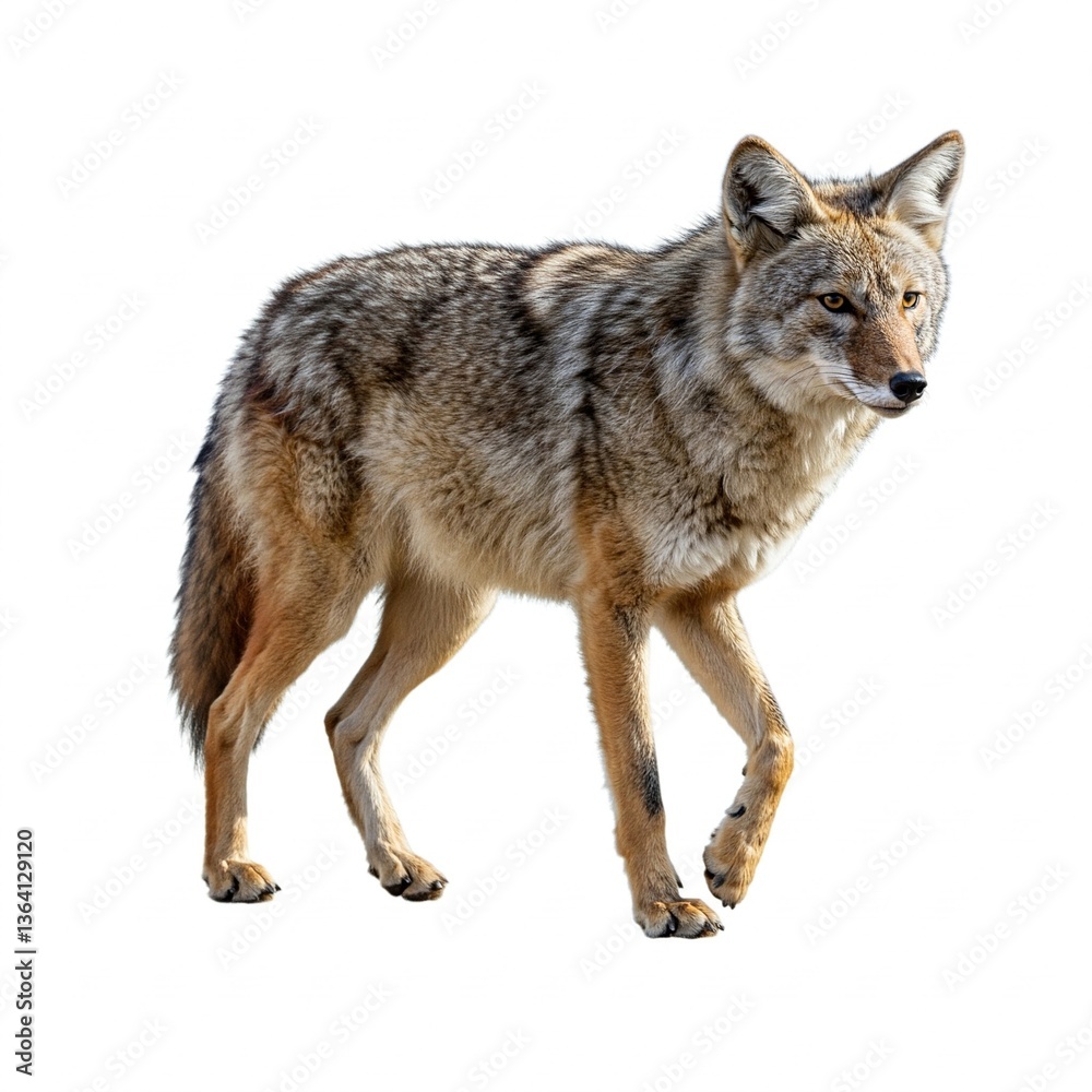 Wild coyote standing isolated on white background, premium high-quality wildlife stock photo for nature themes
Wild coyote standing isolated on white background, premium high-quality wildlife stock photo for nature themes