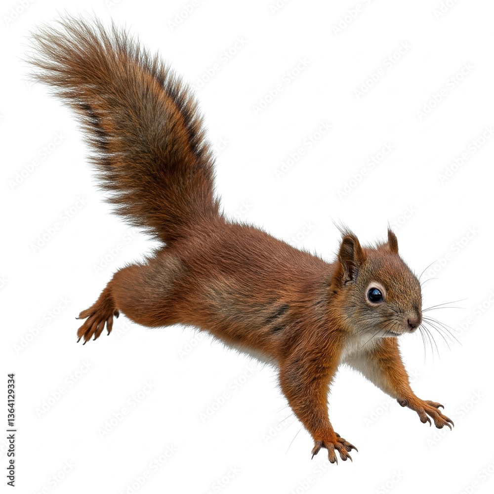 Fototapeta premium Squirrel isolated on white background, high-resolution wildlife stock image of a cute and agile rodent 