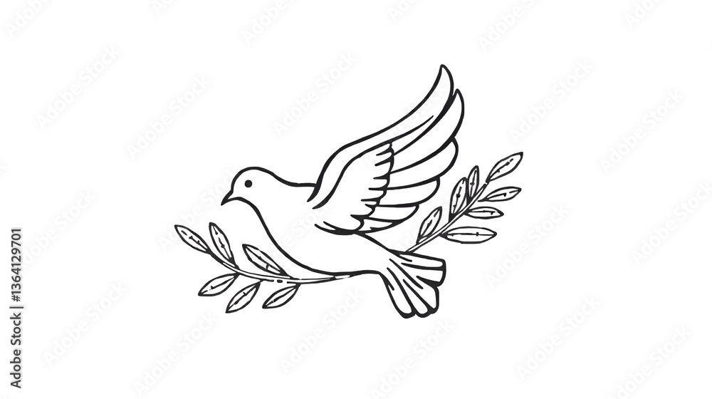 Obraz premium continuous line drawing dove olive branch peace symbol colored - PNG image with transparent background
