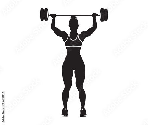 Silhouette of a woman lifting weights. Female fitness and bodybuilding clipart. Strong woman weightlifting silhouette vector
