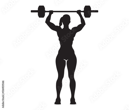Silhouette of a woman lifting weights. Female fitness and bodybuilding clipart. Strong woman weightlifting silhouette vector