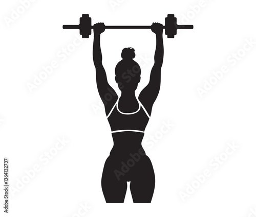 Silhouette of a woman lifting weights. Female fitness and bodybuilding clipart. Strong woman weightlifting silhouette vector
