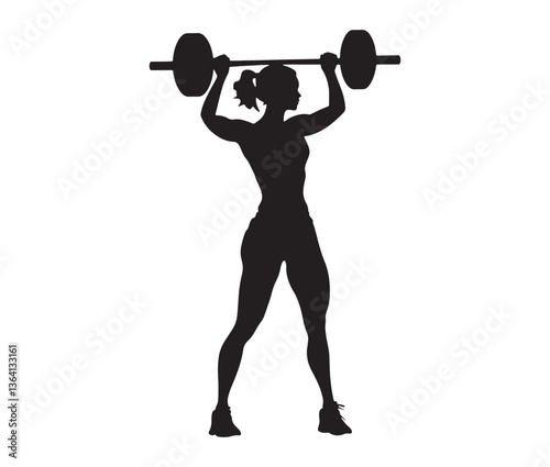 Silhouette of a woman lifting weights. Female fitness and bodybuilding clipart. Strong woman weightlifting silhouette vector