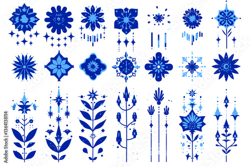 Elegant Floral Collection: A compilation of stunning floral-inspired designs in varying shapes and sizes, showcasing intricate detail and artistic flair in the vibrant blue palette.