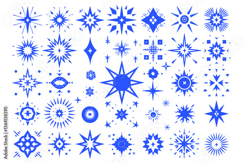 Celestial Collection: A captivating assortment of stylized stars, bursting with geometric elegance, poised to infuse your designs with a touch of cosmic allure.