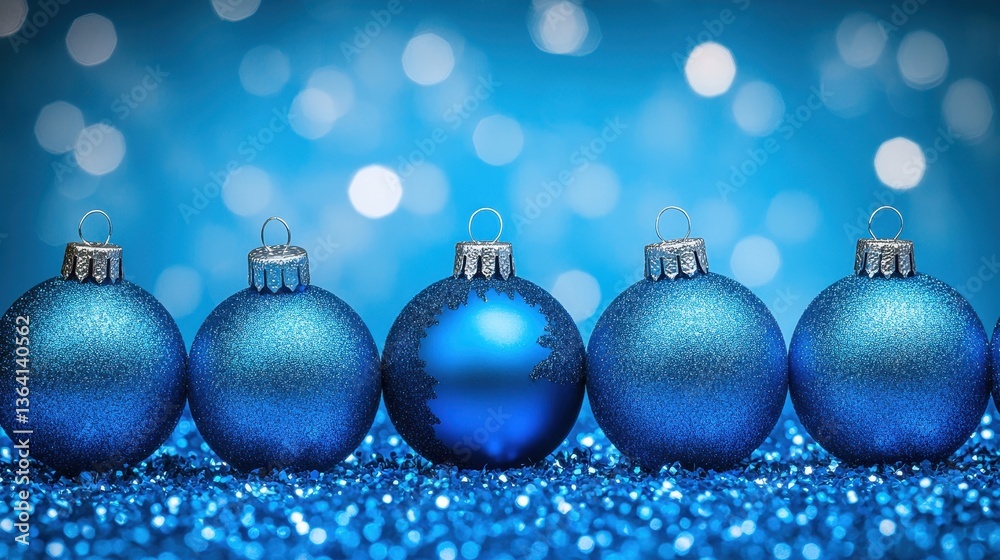 A collection of shimmering blue Christmas ornaments, varying in size and texture, rests elegantly against a soft blue background, creating a serene and festive atmosphere. A collection of shimmering blue Christmas ornaments, varying in size and texture, rests elegantly against a soft blue background, creating a serene and festive atmosphere.