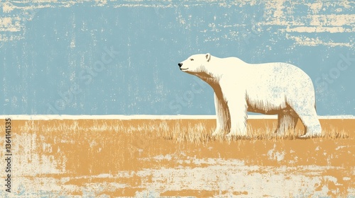 Arctic Polar Bear Tundra Landscape Illustration.