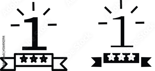 Number one badge icon set, achievement and success symbol, award for best worker and Labour Day recognition with transparent background"
