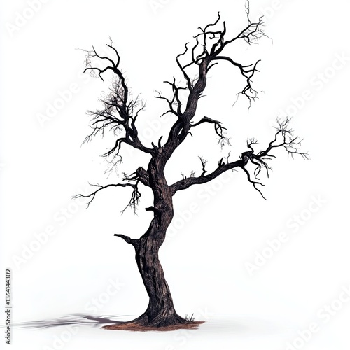 Dead tree silhouette, stark and gnarled