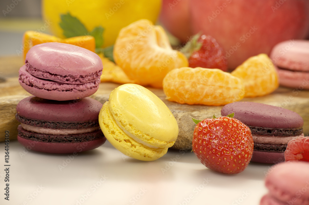 Abstract texture group of macaroons and fruits