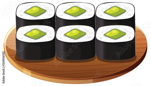 Sushi Rolls on Wooden Platter