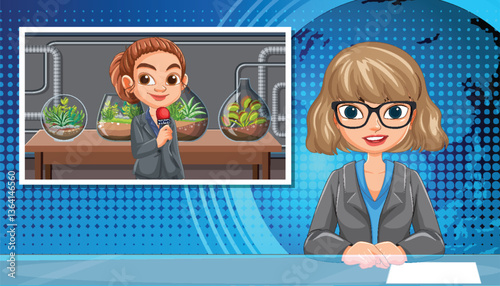 Animated News Broadcast with Reporter