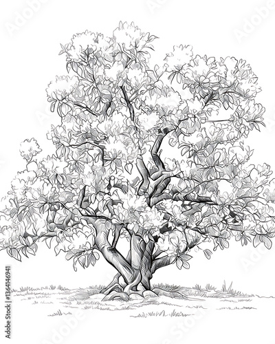 Realistic and artistic representations of almonds, almond farming, processing, and almond-based all isolated on a white background.