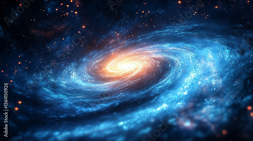 A mesmerizing cosmic ocean swirl filled with shining stellar particles, symbolizing the vastness of the universe, mystery, and the interconnectedness of all things in the modern cosmos.

