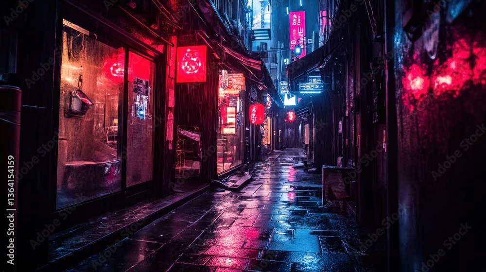 Rainy night in a neon alley tokyo urban scene wet environment aesthetic viewpoint Rainy night in a neon alley tokyo urban scene wet environment aesthetic viewpoint