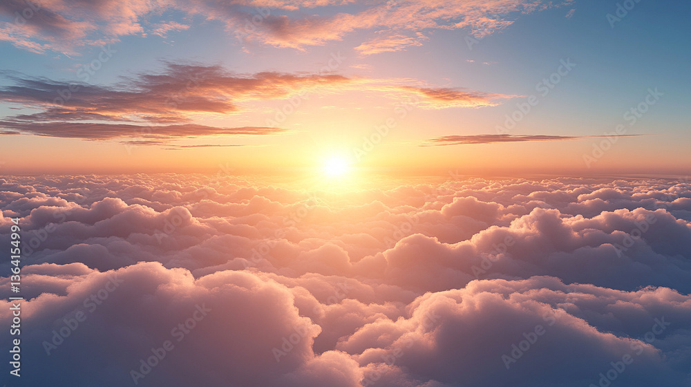 Abstract background of clouds in the sky with sun, creating a soft, pastel-colored sunset. The watercolor effect adds a peaceful, serene atmosphere, symbolizing tranquility and calmness Abstract background of clouds in the sky with sun, creating a soft, pastel-colored sunset. The watercolor effect adds a peaceful, serene atmosphere, symbolizing tranquility and calmness