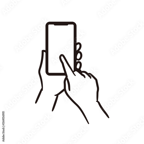スマホ操作する手元のシンプルイメージイラスト_画面あり
