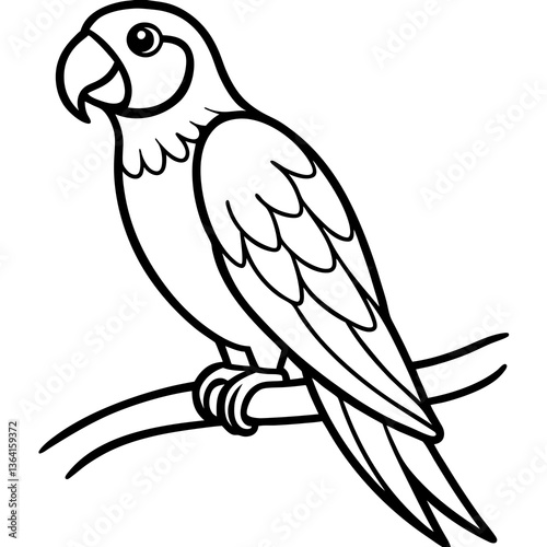 Colorful Parrot on Branch Line Art SVG Vector