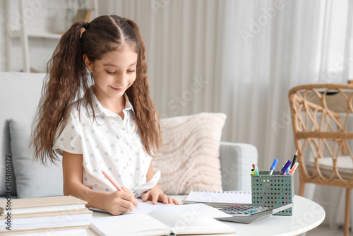 Cute girl doing classes at ...