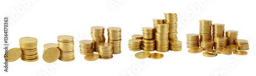 Set of Golden Coin Stacks Illustrate Financial Growth