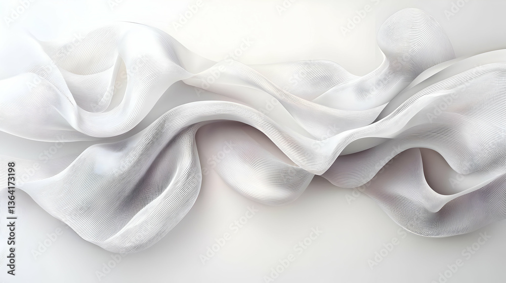 Fototapeta premium Abstract White Wave Design with Black Dot Pattern on Smooth Surface in Soft Lighting