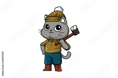 Cute Lumberjack Cat Character Illustration