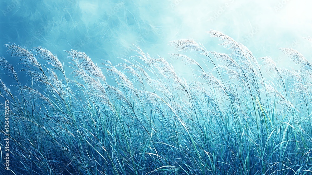 Fototapeta premium Ethereal sky-blue textile with delicate grass texture, aqua, and cyan veins. Airy, bright, and nature-inspired—perfect for artistic projects, home decor, and fashion designs