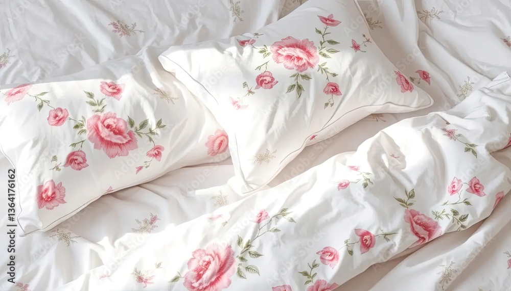 White bedding with rose pattern White bedding with rose pattern